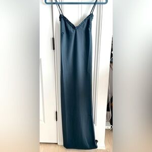 Lascana NWT Slip Dress in Teal Satin w/ Sweetheart Ruffle Trim
Size 2